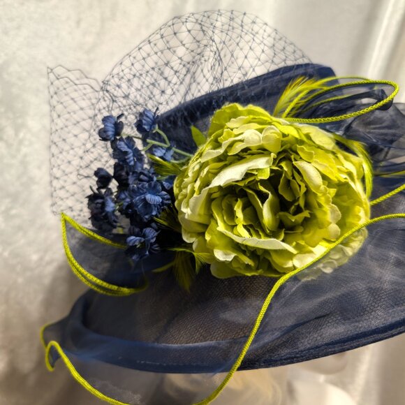 Navy Blue and Lime Green Derby-Style Hat - Picture 4 of 4